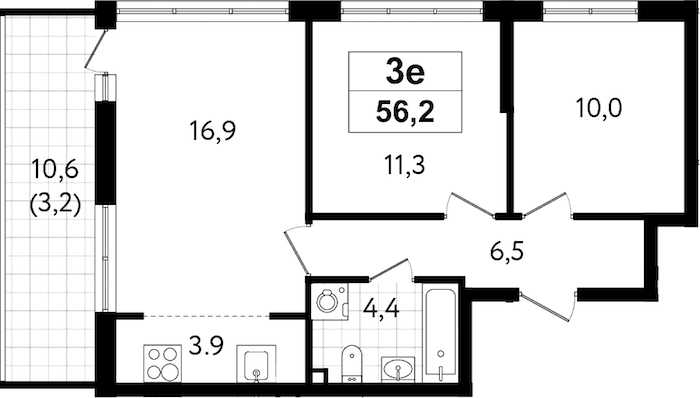 2-комнатная квартира 56.2 м², 1/12 эт., ЖК «А101 Всеволожск»